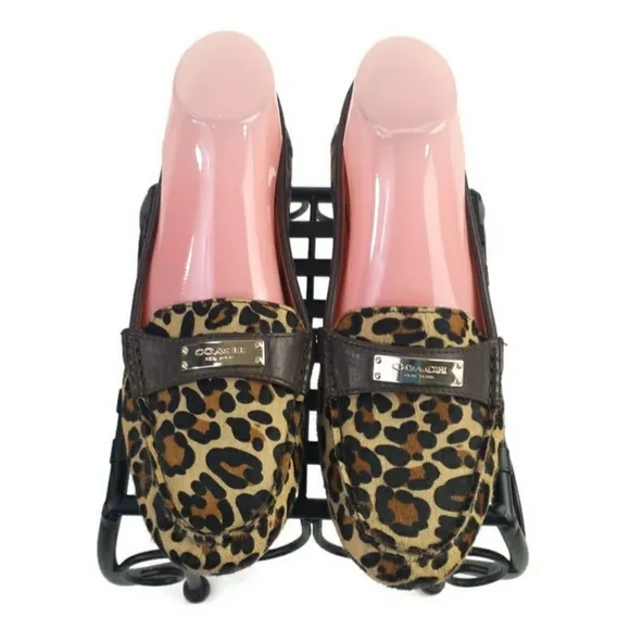 Coach Frederica Brown Multi Animal Print Slip-On Hair Calf Loafer Shoes Women 10