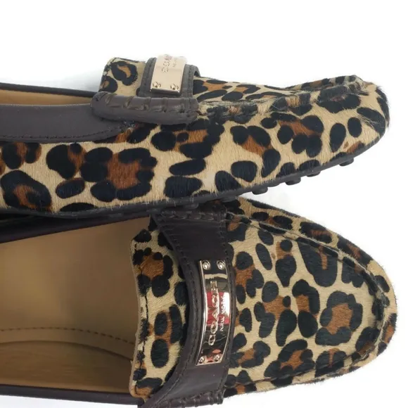 Coach Frederica Brown Multi Animal Print Slip-On Hair Calf Loafer Shoes Women 10