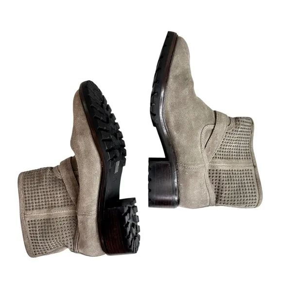 COACH Gates Studded Moto Boots Ankle Combat Taupe Gray SZ 7