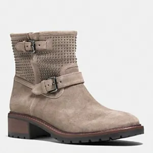 COACH Gates Studded Moto Boots Ankle Combat Taupe Gray SZ 7