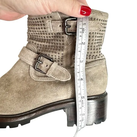 COACH Gates Studded Moto Boots Ankle Combat Taupe Gray SZ 7