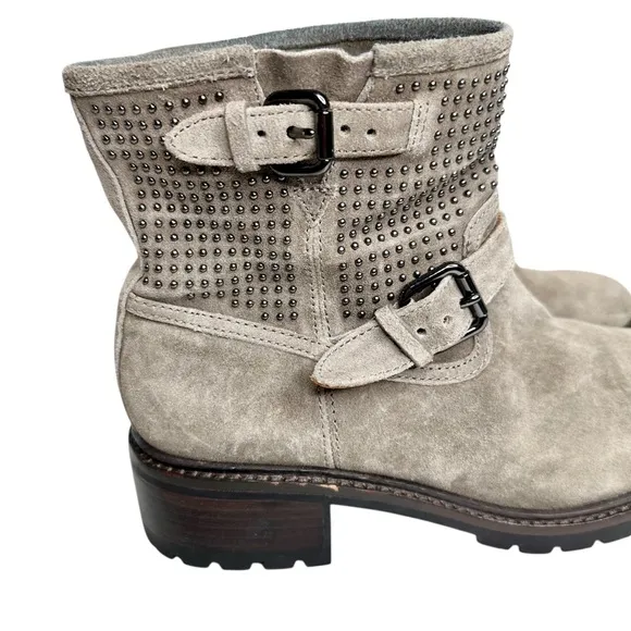 COACH Gates Studded Moto Boots Ankle Combat Taupe Gray SZ 7