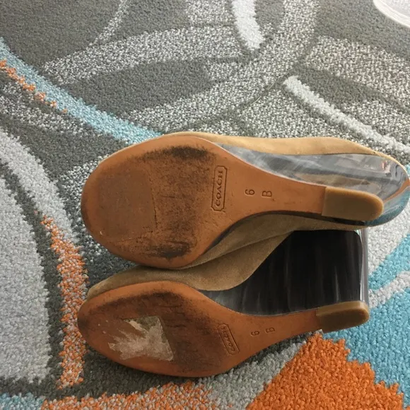COACH HOLLIE KID SUEDE Wedges SHOES Open Toe-SZ 6