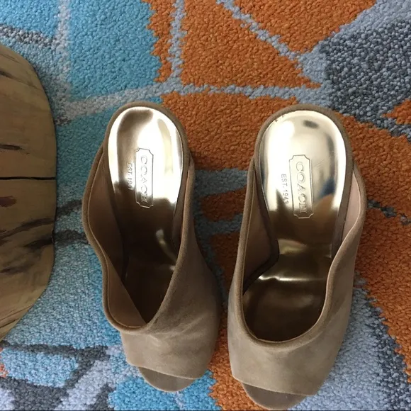 COACH HOLLIE KID SUEDE Wedges SHOES Open Toe-SZ 6