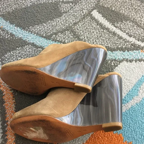 COACH HOLLIE KID SUEDE Wedges SHOES Open Toe-SZ 6