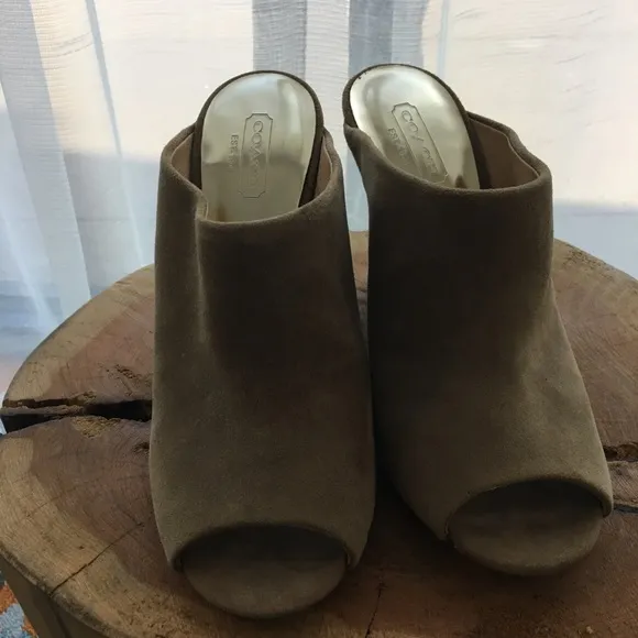 COACH HOLLIE KID SUEDE Wedges SHOES Open Toe-SZ 6