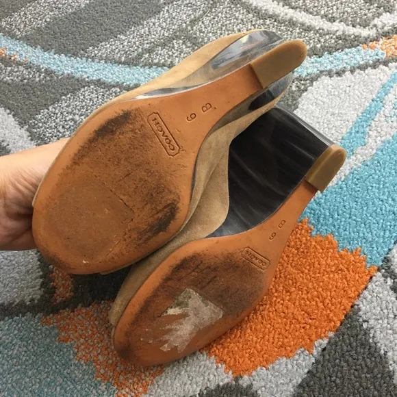 COACH HOLLIE KID SUEDE Wedges SHOES Open Toe-SZ 6