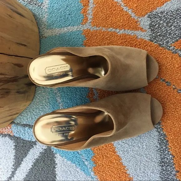 COACH HOLLIE KID SUEDE Wedges SHOES Open Toe-SZ 6