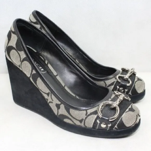 Coach Issy Monogram Wedge Heels with Silver Hardware
