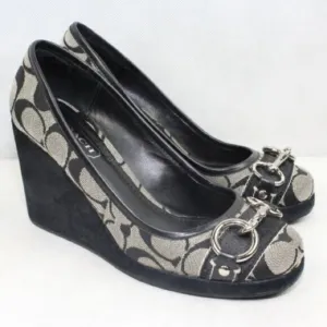 Coach Issy Monogram Wedge Heels with Silver Hardware