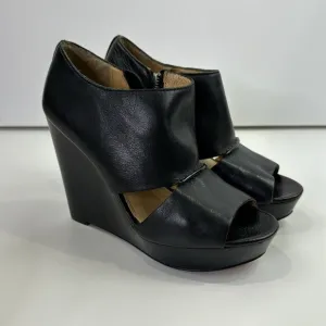 Coach Jaelyn Open Toe Black Leather Platform Wedges Zip Up Heeled Sandals