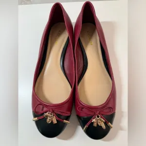 Coach Noella Womens Cherry Black Cap‎ Toe Trinket Bow Ballerina Flats 7.5