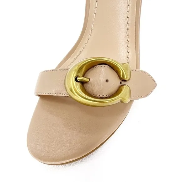 Coach Odetta Wedge Sandal Size 6 Beachwood Tan Leather Strappy Sandals Heels EUC
