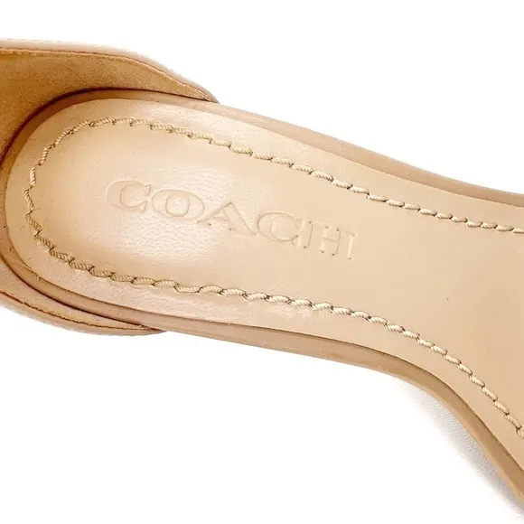 Coach Odetta Wedge Sandal Size 6 Beachwood Tan Leather Strappy Sandals Heels EUC