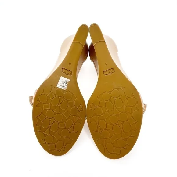 Coach Odetta Wedge Sandal Size 6 Beachwood Tan Leather Strappy Sandals Heels EUC