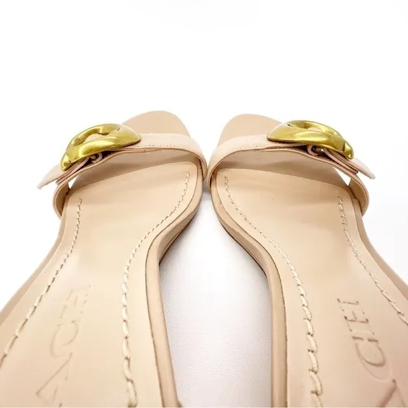 Coach Odetta Wedge Sandal Size 6 Beachwood Tan Leather Strappy Sandals Heels EUC