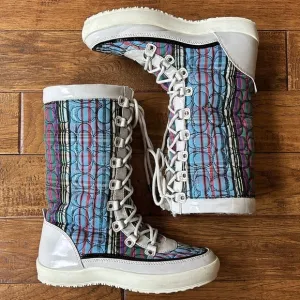 Coach Peggey Boots Signature Multicolor Shearling Lined Lace Up Winter Size 8