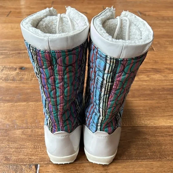Coach Peggey Boots Signature Multicolor Shearling Lined Lace Up Winter Size 8