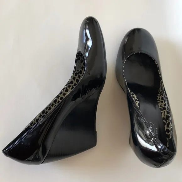Coach Round Toe Patent Leather Wedges