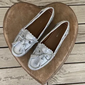 Coach Shoes Silver Olympia Tassel Moccasin Loafers Women's Size 6.5