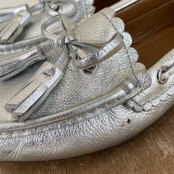 Coach Shoes Silver Olympia Tassel Moccasin Loafers Women's Size 6.5