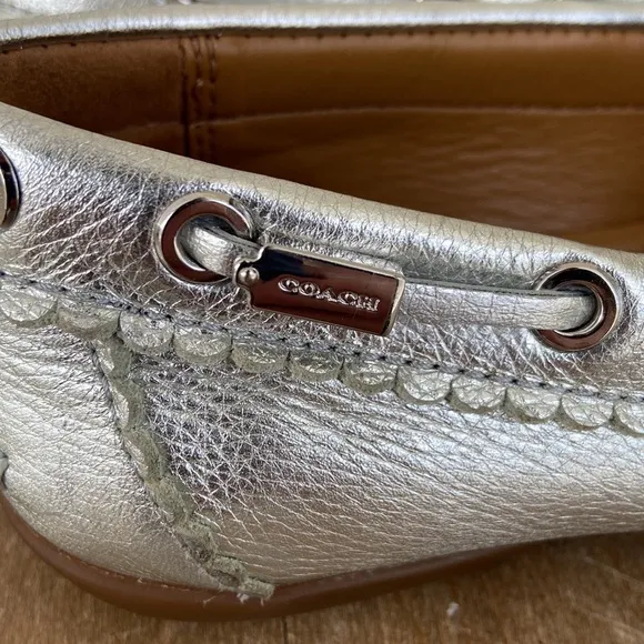 Coach Shoes Silver Olympia Tassel Moccasin Loafers Women's Size 6.5