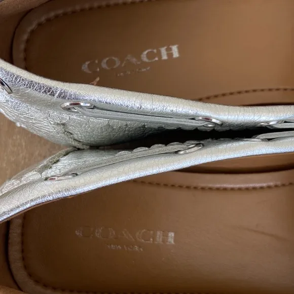 Coach Shoes Silver Olympia Tassel Moccasin Loafers Women's Size 6.5