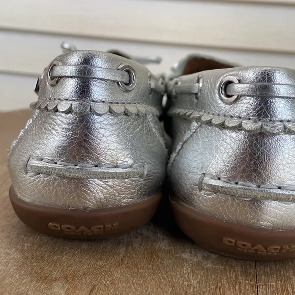 Coach Shoes Silver Olympia Tassel Moccasin Loafers Women's Size 6.5