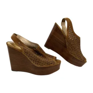 Coach Tan Suede Lasercut Peep Toe Wedges | Size 7.5