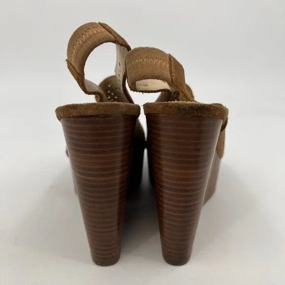 Coach Tan Suede Lasercut Peep Toe Wedges | Size 7.5