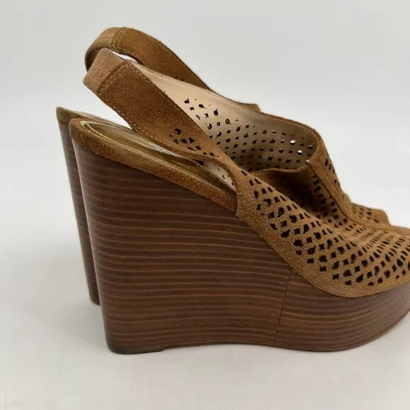 Coach Tan Suede Lasercut Peep Toe Wedges | Size 7.5