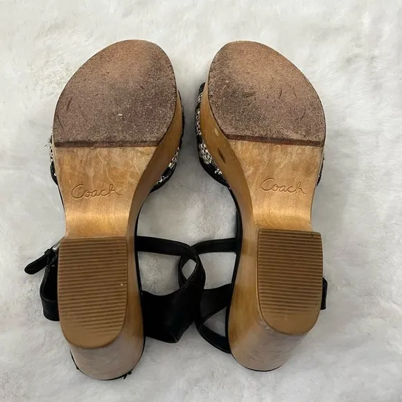 Coach Women's Nelly OP Art Wedge Platform Shoes Size 8 Sandal T Strap Woven