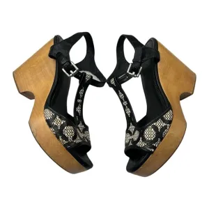 Coach Women's Nelly OP Art Wedge Platform Shoes Size 8 Sandal T Strap Woven