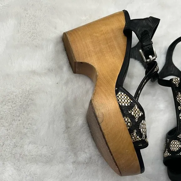 Coach Women's Nelly OP Art Wedge Platform Shoes Size 8 Sandal T Strap Woven