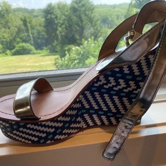 Coach Brand Navy and White Wedges