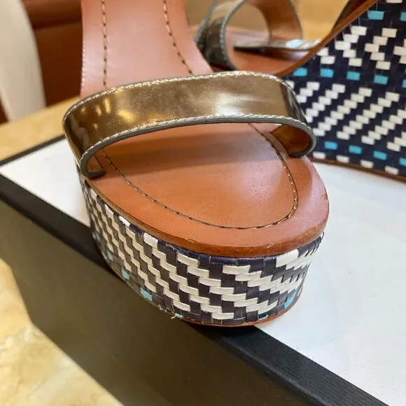Coach Brand Navy and White Wedges