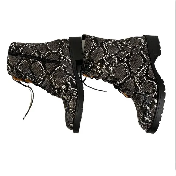 Coconuts by Matisse Black Finch Snake Print Combat Boots Size 8