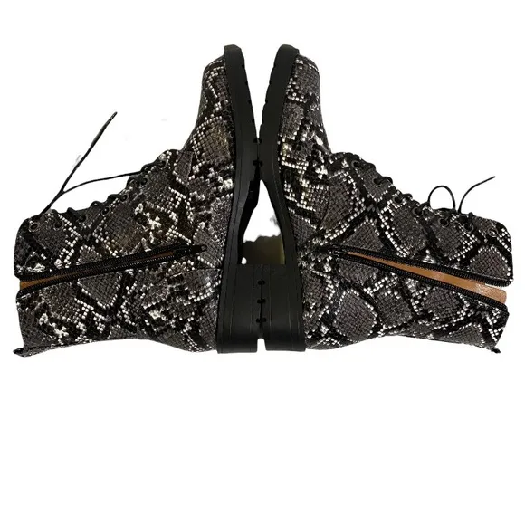 Coconuts by Matisse Black Finch Snake Print Combat Boots Size 8