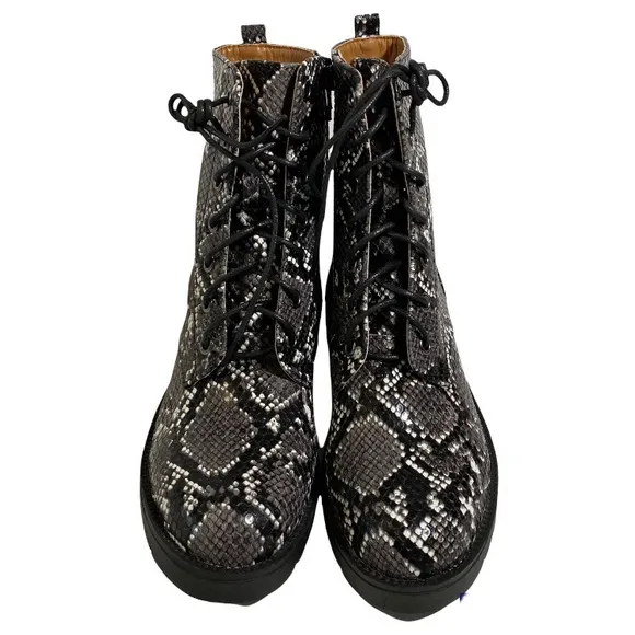 Coconuts by Matisse Black Finch Snake Print Combat Boots Size 8