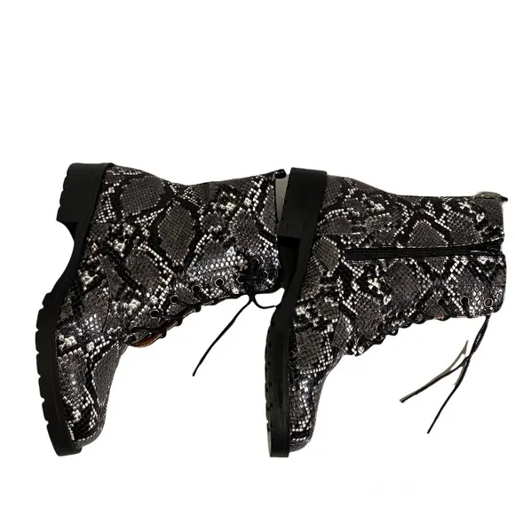 Coconuts by Matisse Black Finch Snake Print Combat Boots Size 8