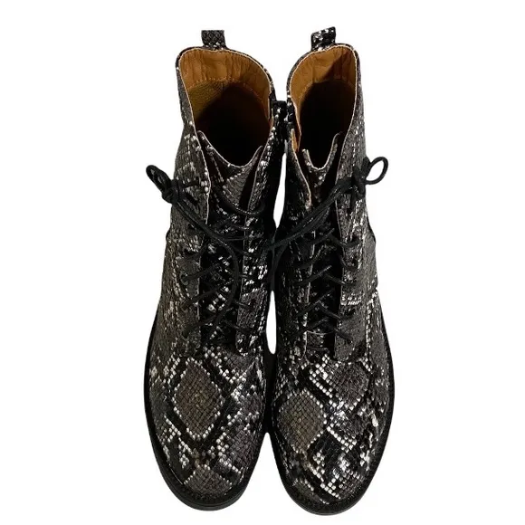 Coconuts by Matisse Black Finch Snake Print Combat Boots Size 8