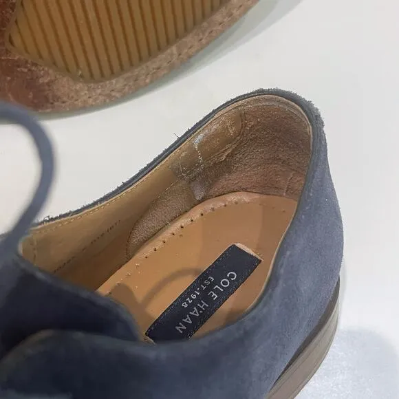 Cole Haan 8.5 M Cambridge Plain Oxford Blue Suede Leather Lace-Up Almond Toe