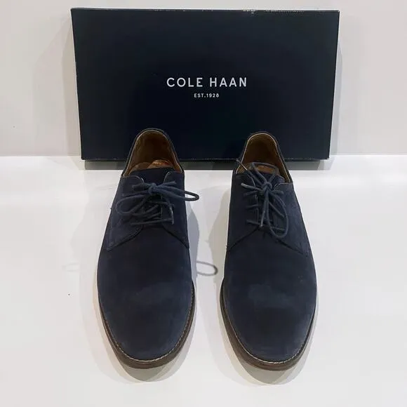 Cole Haan 8.5 M Cambridge Plain Oxford Blue Suede Leather Lace-Up Almond Toe