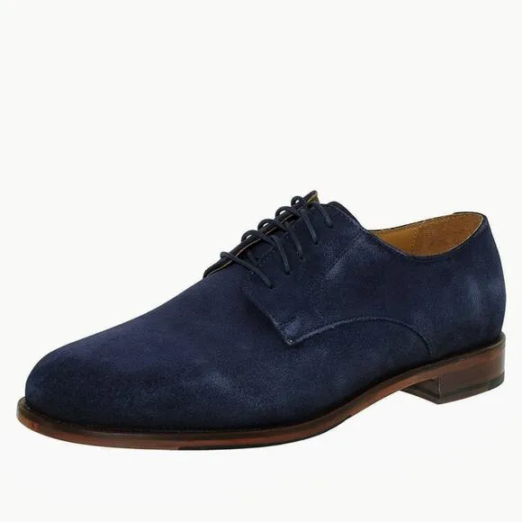 Cole Haan 8.5 M Cambridge Plain Oxford Blue Suede Leather Lace-Up Almond Toe