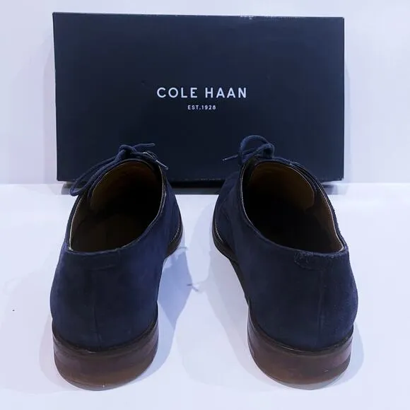 Cole Haan 8.5 M Cambridge Plain Oxford Blue Suede Leather Lace-Up Almond Toe