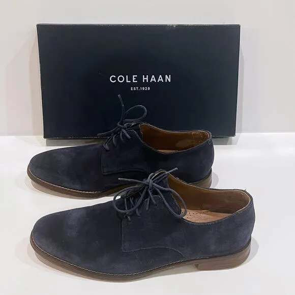 Cole Haan 8.5 M Cambridge Plain Oxford Blue Suede Leather Lace-Up Almond Toe