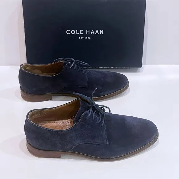 Cole Haan 8.5 M Cambridge Plain Oxford Blue Suede Leather Lace-Up Almond Toe