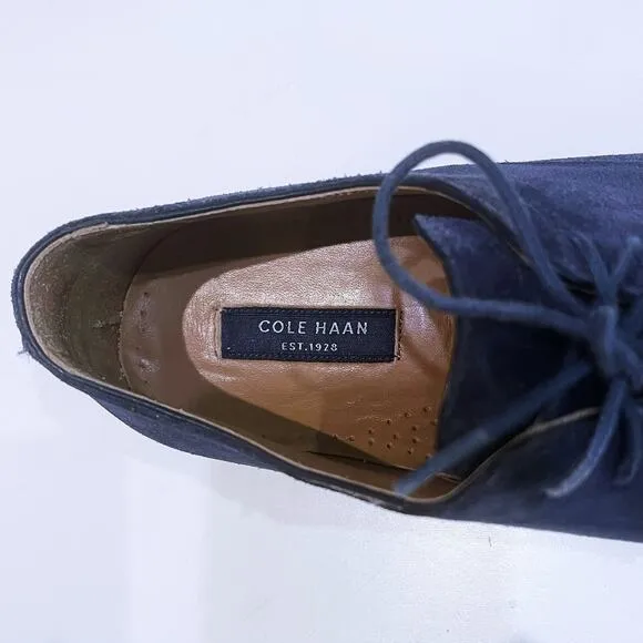 Cole Haan 8.5 M Cambridge Plain Oxford Blue Suede Leather Lace-Up Almond Toe