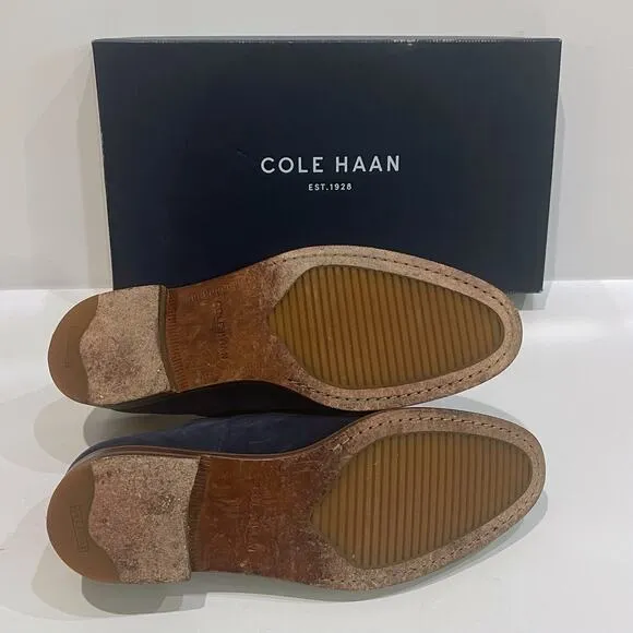 Cole Haan 8.5 M Cambridge Plain Oxford Blue Suede Leather Lace-Up Almond Toe