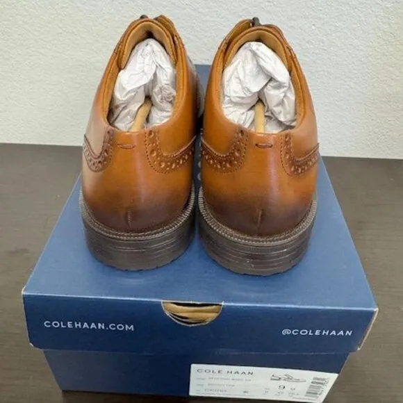 COLE HAAN Bedford Wingtip Oxford (Men) Size 9 British TAN NEW IN BOX